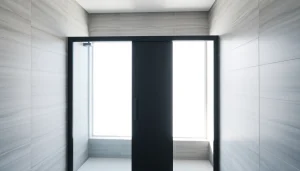 Install a modern black shower sliding door in a stylish bathroom with sleek design elements.
