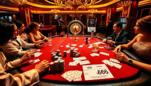 Experience the excitement of a luxurious casino atmosphere with bdtk66 blog branding showcased at a poker table.
