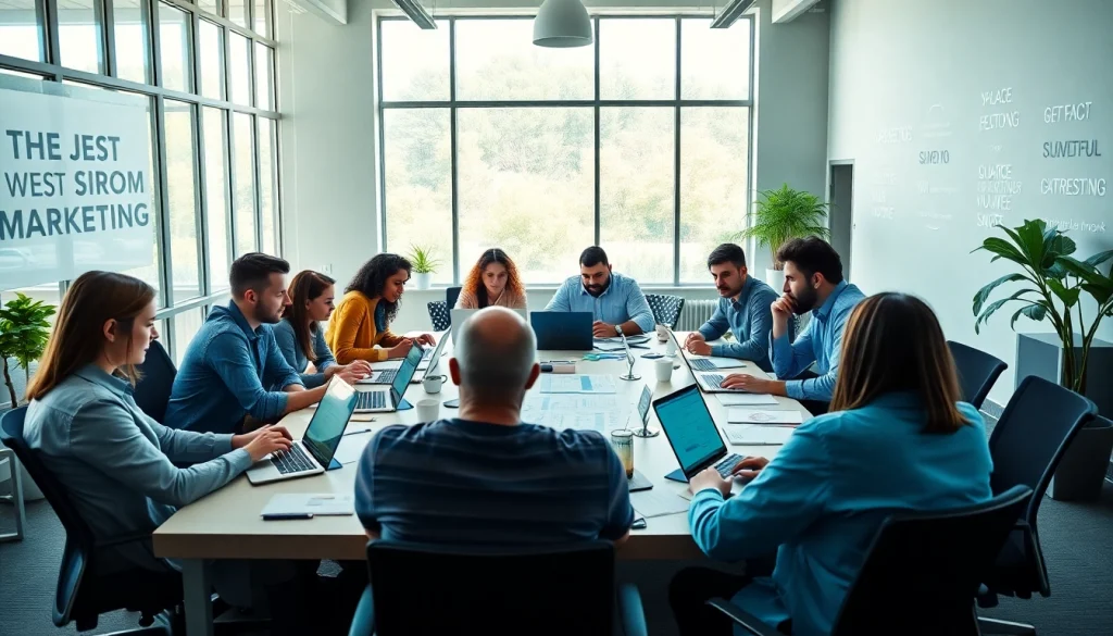 Team collaboration in a Marketing Agency strategy session with diverse professionals sharing ideas.