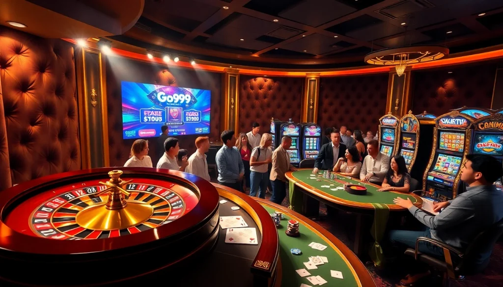 Experience the thrill of the go99 game at a luxurious casino with vibrant gaming elements.