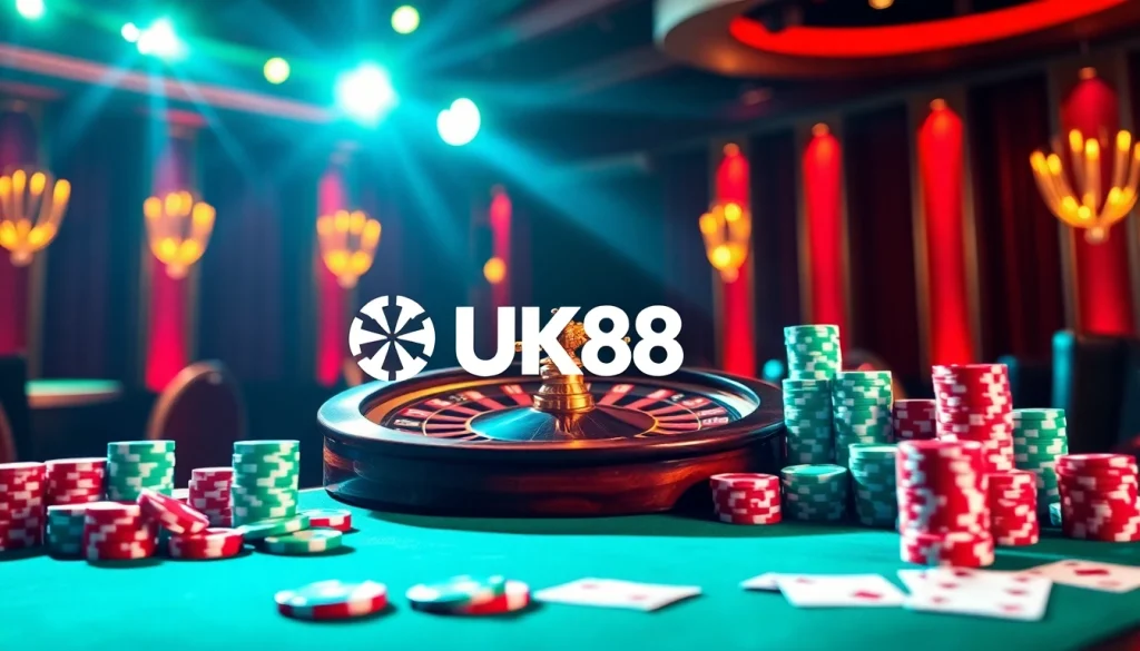 Experience thrilling casino gaming with UK88's professional setup featuring roulette and poker.