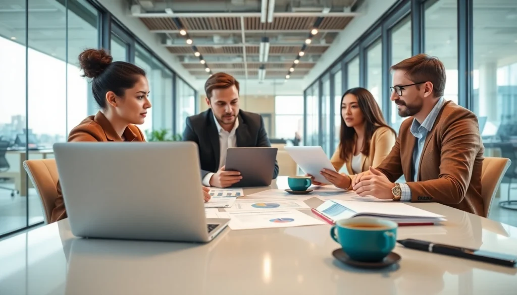 Engaged team members hire inside sales reps in a collaborative office environment.