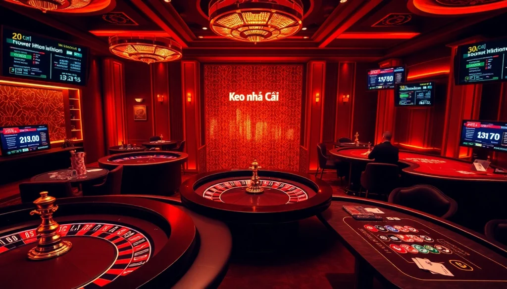 Exciting casino scene showcasing keo nha cai with players engaged in high-stakes games.