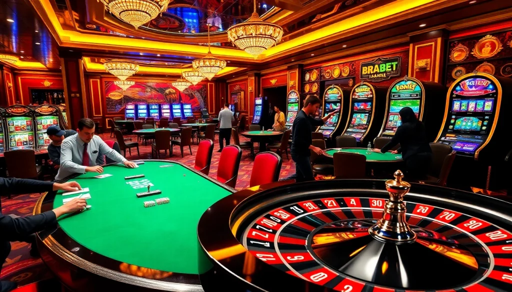 Enjoying a thrilling game at BRABET's luxurious online casino with vibrant gaming elements.