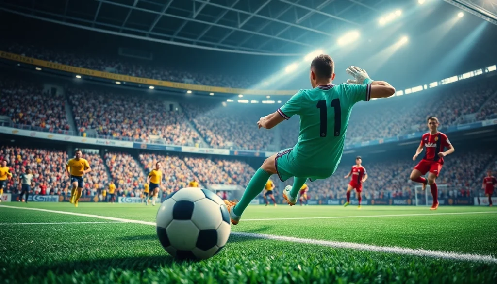 Engaging image of a goalkeeper's action, showcasing ผลบอลสดthscore in a vibrant soccer game.