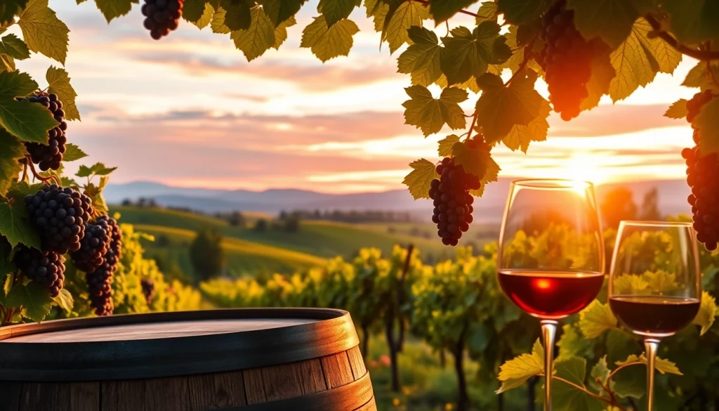 Enjoy clarksburg wineries with scenic vineyards and a warm sunset backdrop.
