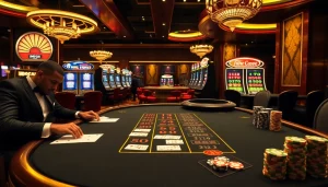 Experience the thrill of gambling with Indoxxi as players strategize at a vibrant casino table.