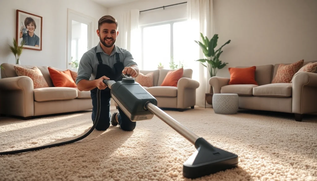 Cheyenne carpet cleaner technician expertly cleaning a plush carpet.