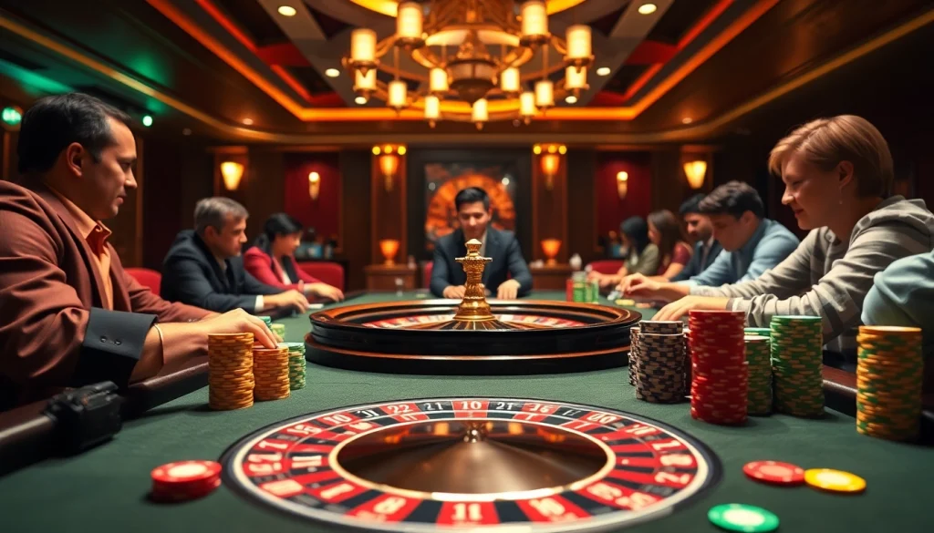 Engaging poker game scene with strategic players showcasing sc88archi's exhilarating casino experience.