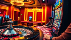 Experience the excitement at Fly88's upscale casino with vibrant gaming tables and thrilling action.