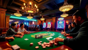 Naga99 players engaging in a thrilling blackjack game with colorful chips and cards.