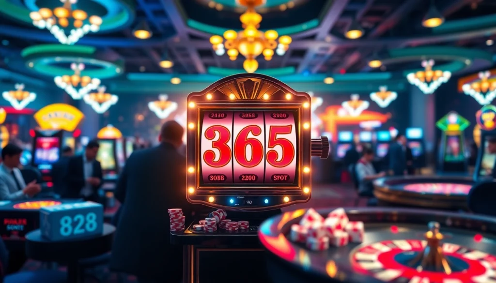 Experience the thrill of the 365 slot machine in a vibrant casino setting.