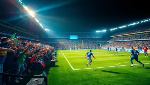 مشهد حي مثير لكرة القدم لبث كورة لايف، يظهر فيه اللاعبون أثناء المباراة وجماهير متحمسة.