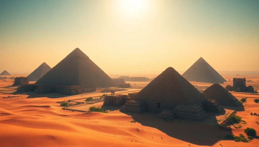 View of the piraminds under a bright sky, showcasing their majestic architecture and historical significance.