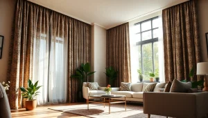 Verduisterende gordijnen in een stijlvolle woonkamer met natuurlijk licht en gezellige inrichting.
