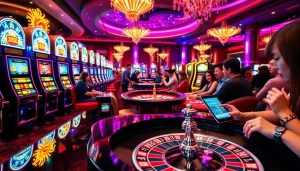 Engage in thrilling games at https://www.kjc.global/ with an exciting casino scene featuring lively players and vibrant tables.