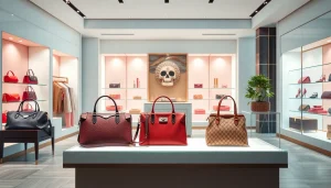 레플리카사이트에서 고품질 제품이 진열된 세련된 쇼핑 공간을 보여줍니다.