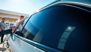 View showcasing newly applied window tint near me on a sleek vehicle, highlighting its transformation and quality.