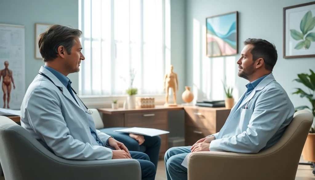 専門クリニックでの包茎手術の相談風景—患者ケアと快適さを示す。