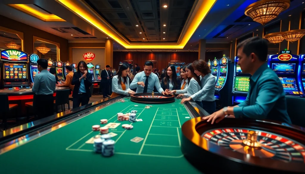 Experience the thrill of NOHU90 with vibrant casino games, poker chips, and slots in action.