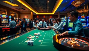 Experience the thrill of NOHU90 with vibrant casino games, poker chips, and slots in action.