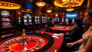 Experience the excitement of gg88 with vibrant casino gaming scenes including roulette and slot machines.