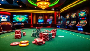 Exciting scene of modern poker gameplay at 8qbet featuring vibrant casino graphics and colorful chips.