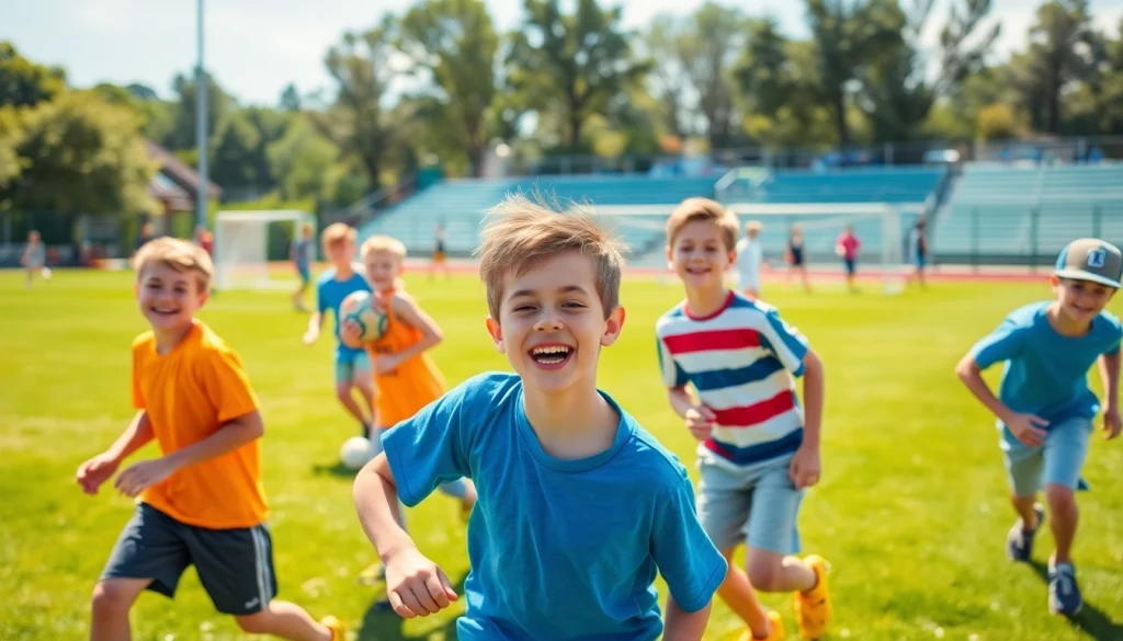 Active boys having fun at Multi Sports Camps for Boys, engaging in soccer and basketball activities.
