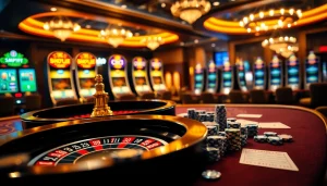 Engage with link alternatif sbobet at a vibrant casino scene featuring roulette and poker.