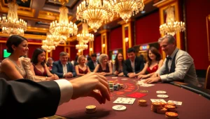 Players engaging at a TR88-themed blackjack table in a luxurious casino setting.