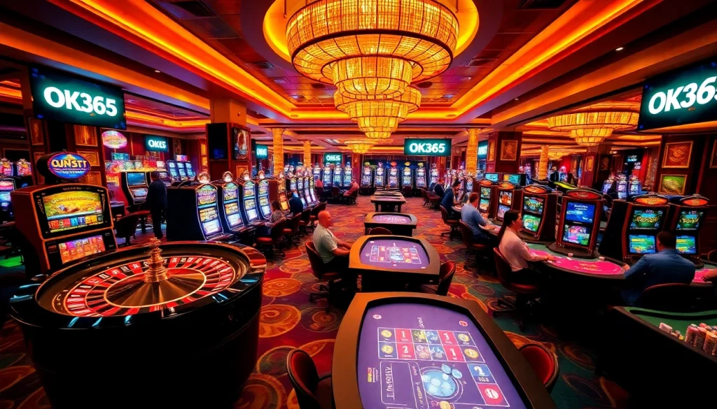 Players enjoying exciting games at OK365's vibrant casino floor filled with action.