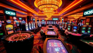 Players enjoying exciting games at OK365's vibrant casino floor filled with action.