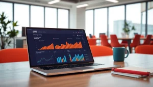 Showcasing a professional SaaS dashboard on a laptop with data analytics.