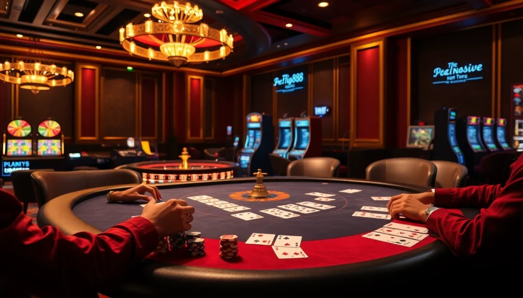 Experience the excitement of Fly88 at a luxury casino poker table with immersive gameplay and vibrant atmosphere.
