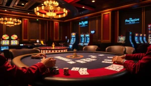 Experience the excitement of Fly88 at a luxury casino poker table with immersive gameplay and vibrant atmosphere.