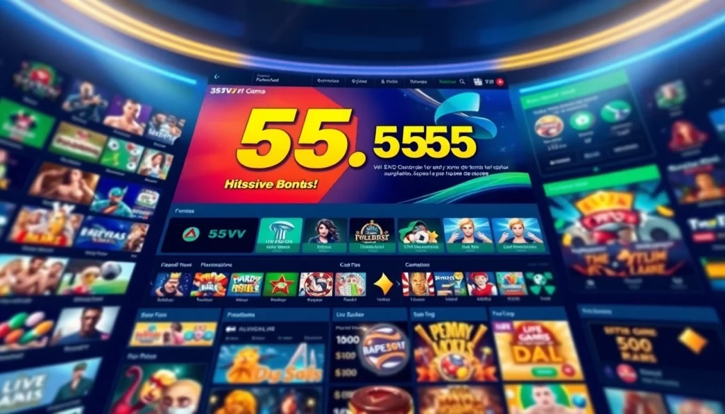 55VV online betting platform interface showcasing vibrant games and promotions.