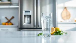 Waterdrop Replacement for GE® RPWFE® water filter displayed in a modern kitchen setting, highlighting freshness and quality.