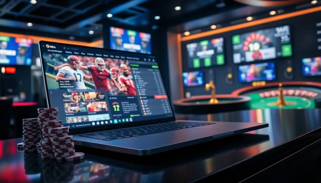 Exciting sportbook interface showcasing live sports betting with professional atmosphere.