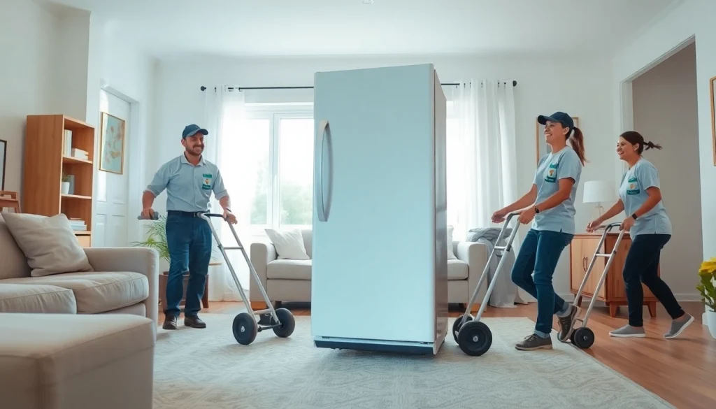 Appliance removal service team efficiently handling old appliances in a residential setting.