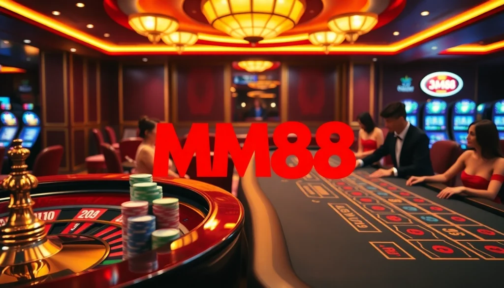 Experience the excitement of MM88 casino gaming with vibrant poker chips and roulette action.