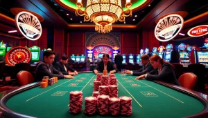 Players at a poker table enjoying the excitement of gambling on 6rwin55 com.