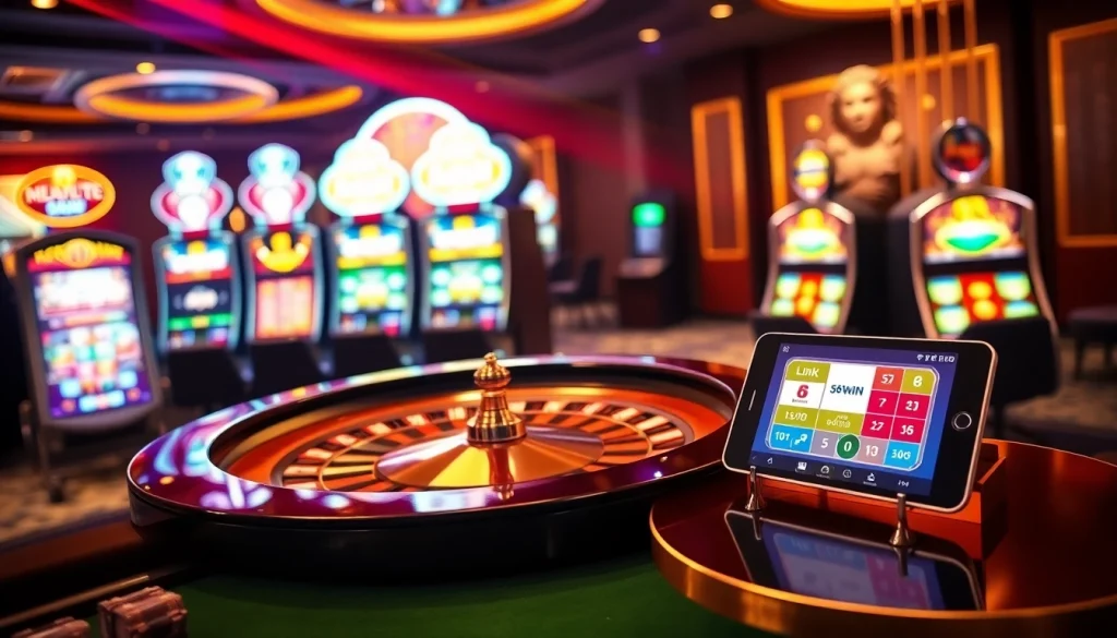 Experience the thrill of Link 56WIN at a vibrant casino with roulette and slots.