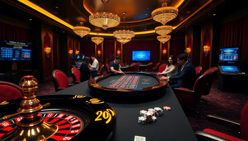 The vibrant F168COM gaming table showcases players engaging in betting, symbolizing excitement in a lavish casino.