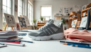 레플리카 사이트를 위한 스니커즈 전시와 도구들로 꾸며진 디자인 작업 공간