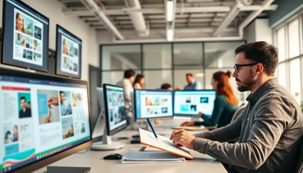 Engaged web designers essex collaborating in a bright modern office environment.