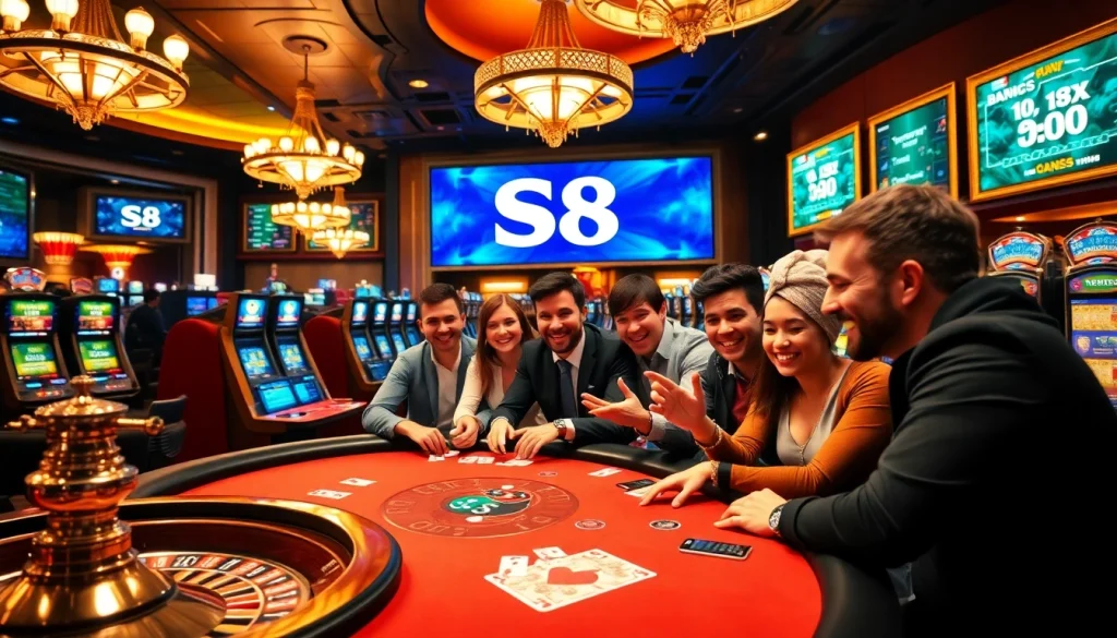 Casino players enjoy a thrilling poker game featuring the keyword S8 prominently displayed.