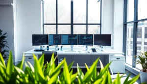 Brightet modern workspace with innovative technology and natural lighting.