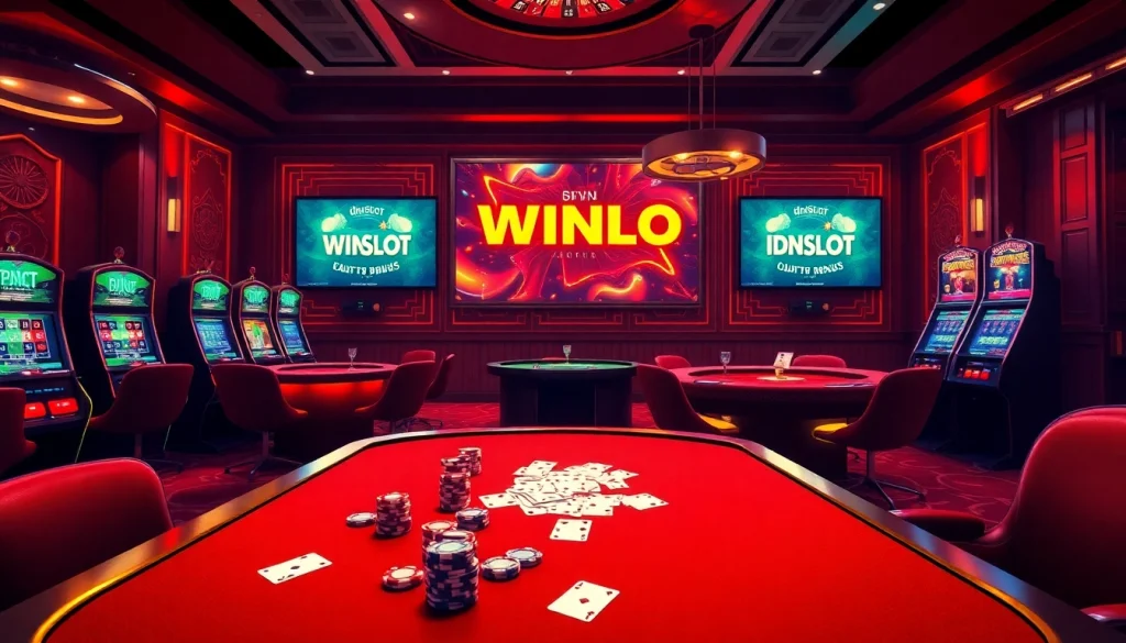 Enjoy the excitement of idnslot gaming in a luxurious online casino environment with vibrant lights and engaging visuals.
