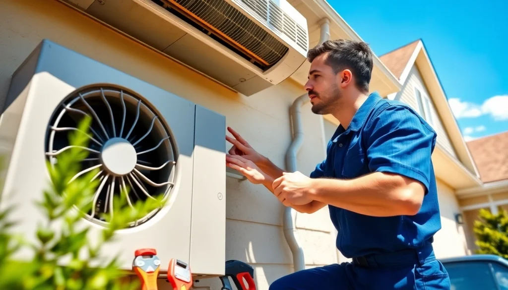 Providing expert hvac services minneapolis with a technician repairing an air conditioning unit.