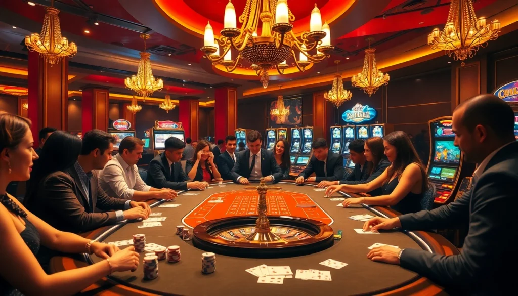 Players enjoying a thrilling moment at 88bet casino, surrounded by vibrant games and luxurious decor.